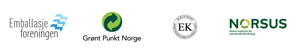 Logoer for Emballasjeforeningen, Grønt Punkt, sertifisert næringsmiddelemballasje og NORSUS